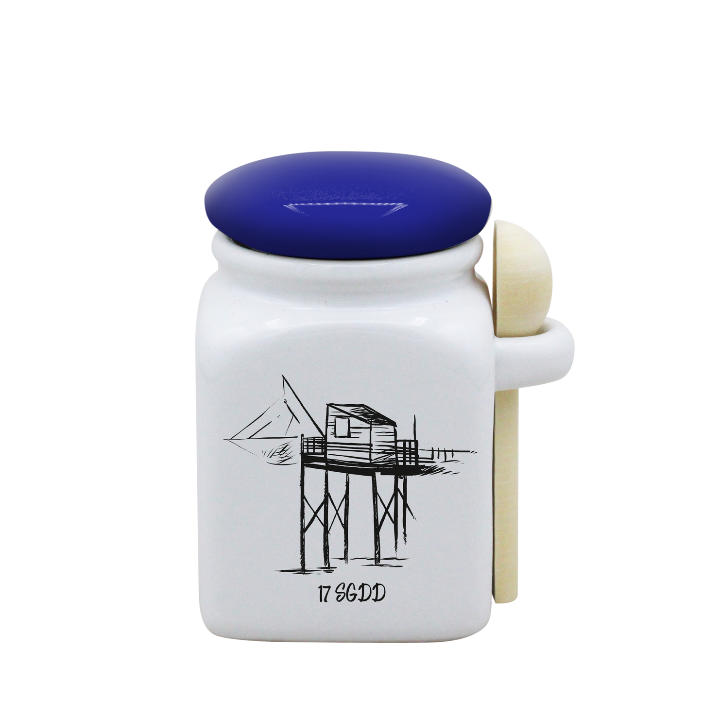 POT BLANC PM COUV. BLEU+CUIL. BOIS - CARRELET NOIR SPE BO ET BON