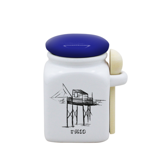POT BLANC PM COUV. BLEU+CUIL. BOIS - CARRELET NOIR SPE BO ET BON