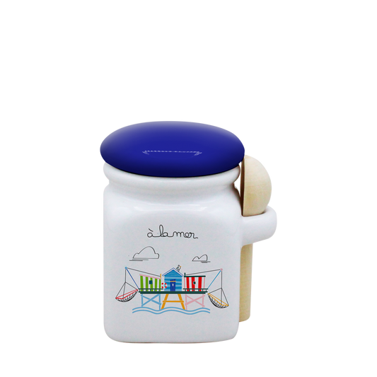 POT BLANC MINI COUV. BLEU+CUIL. BOIS-A LA MER CARRELET