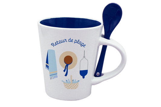 MUG CUILLERE BLANC INT. BLEU-RETOUR DE PLAGE LA PETITE EMI