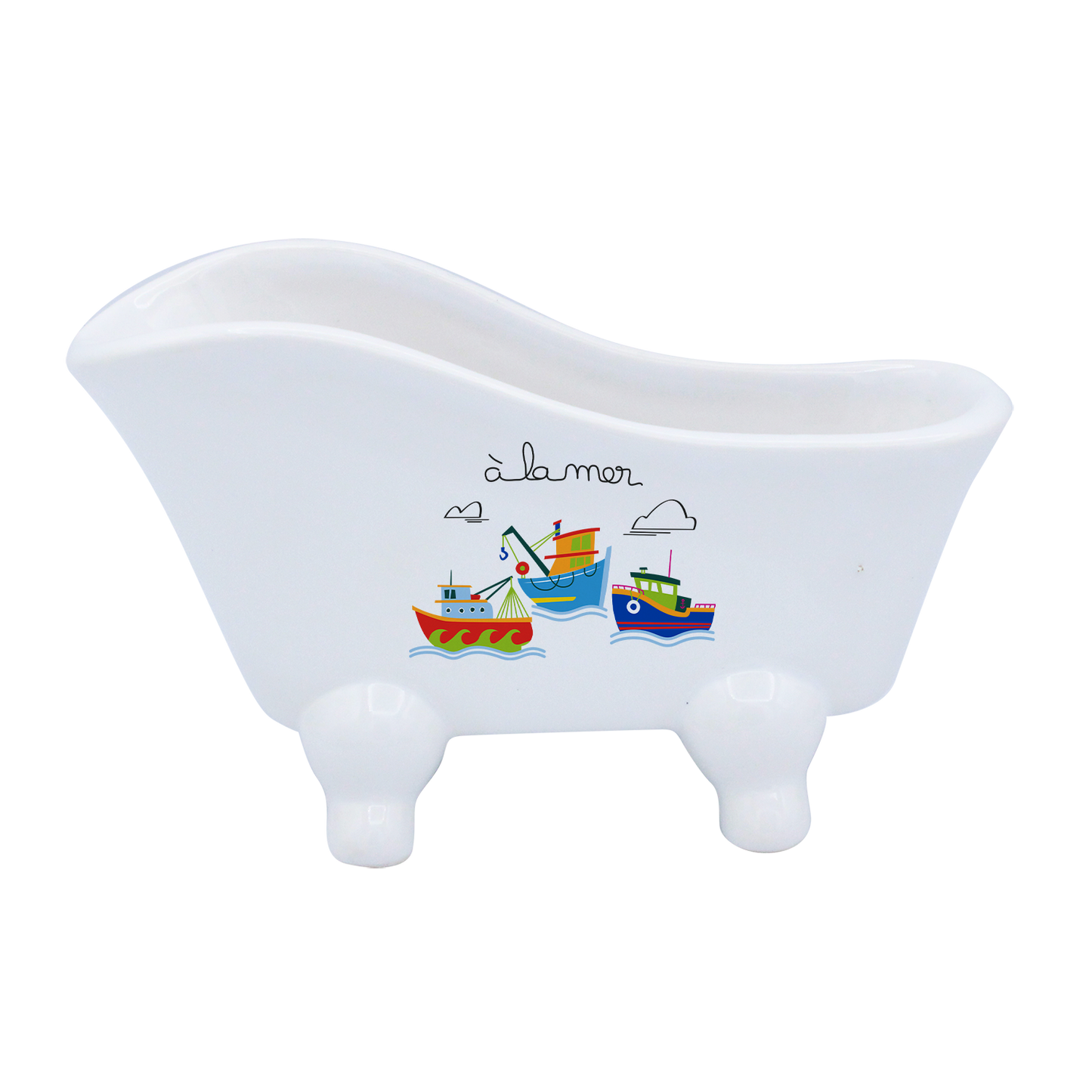 BAIGNOIRE BLANCHE-A LA MER BATEAUX