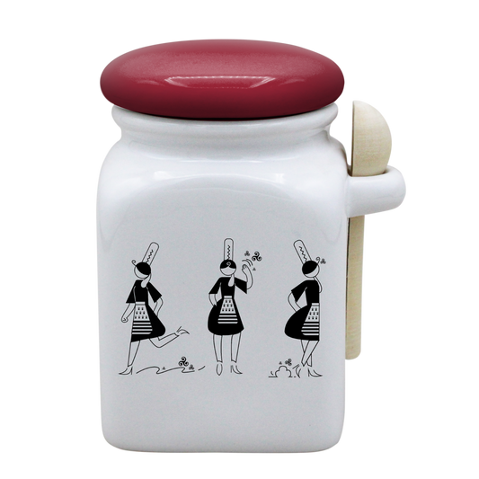 POT BLANC MM COUV. ROUGE+CUIL. BOIS - ARMELLE BIGOUDENE 3 PICTOS