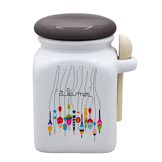 POT BLANC MM COUV. GRIS +CUIL. BOIS - A LA MER BOUCHON