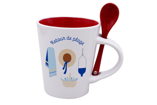 MUG CUILLERE BLANC INT. ROUGE-RETOUR DE PLAGE LA PETITE EMI