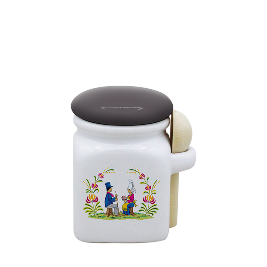 POT BLANC MINI COUV. GRIS+CUIL. BOIS-RENOR