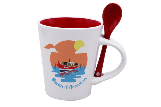MUG CUILLERE BLANC INT. ROUGE-BASSINPI