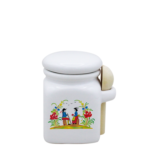 POT BLANC MINI COUV. BLANC+CUIL. BOIS-RETRO