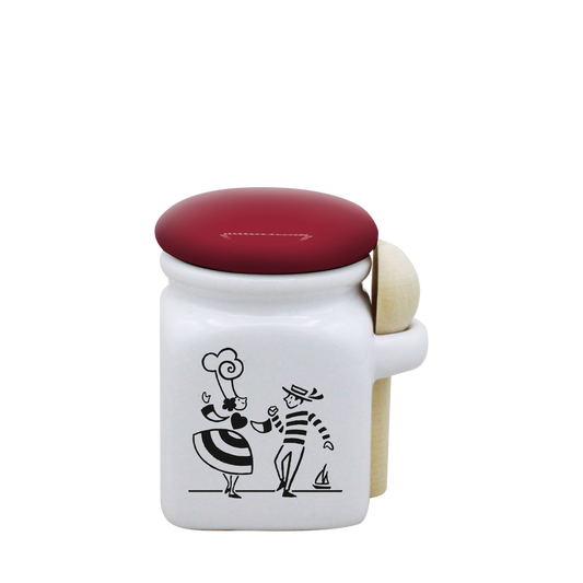 POT BLANC MINI COUV. ROUGE+CUIL. BOIS -LDANS
