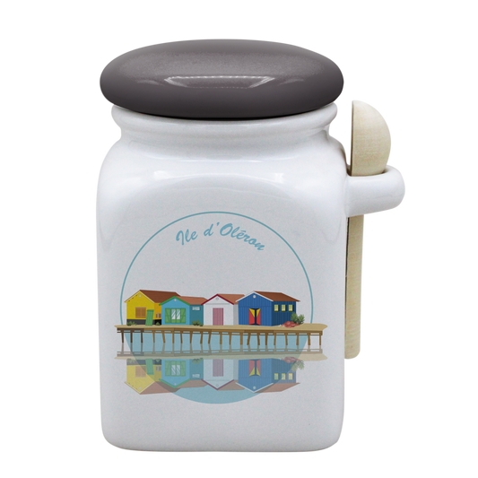 POT BLANC MM COUV. GRIS +CUIL. BOIS-CABOLERO