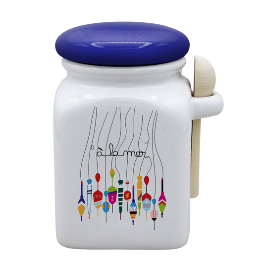 POT BLANC MM COUV. BLEU +CUIL. BOIS - A LA MER BOUCHON
