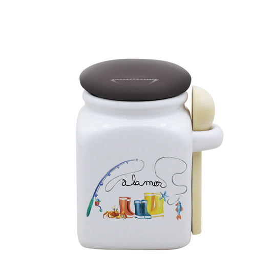 POT BLANC PM COUV. GRIS+CUIL. BOIS-BOTTE A LA MER
