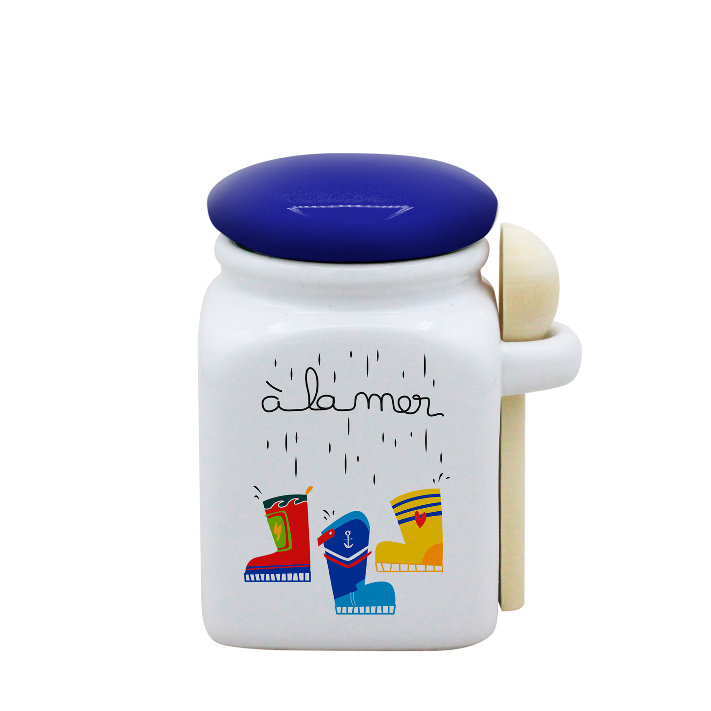 POT BLANC PM COUV. BLEU+CUIL. BOIS-A LA MER BOTTES
