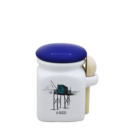 POT BLANC MINI COUV. BLEU+CUIL. BOIS-CARBLE17