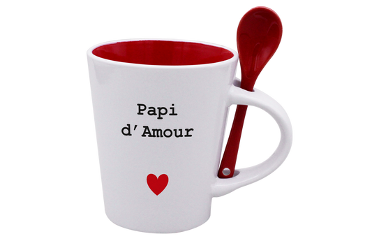 MUG CUILLERE BLANC INT. ROUGE - CŒUR PAPI D'AMOUR