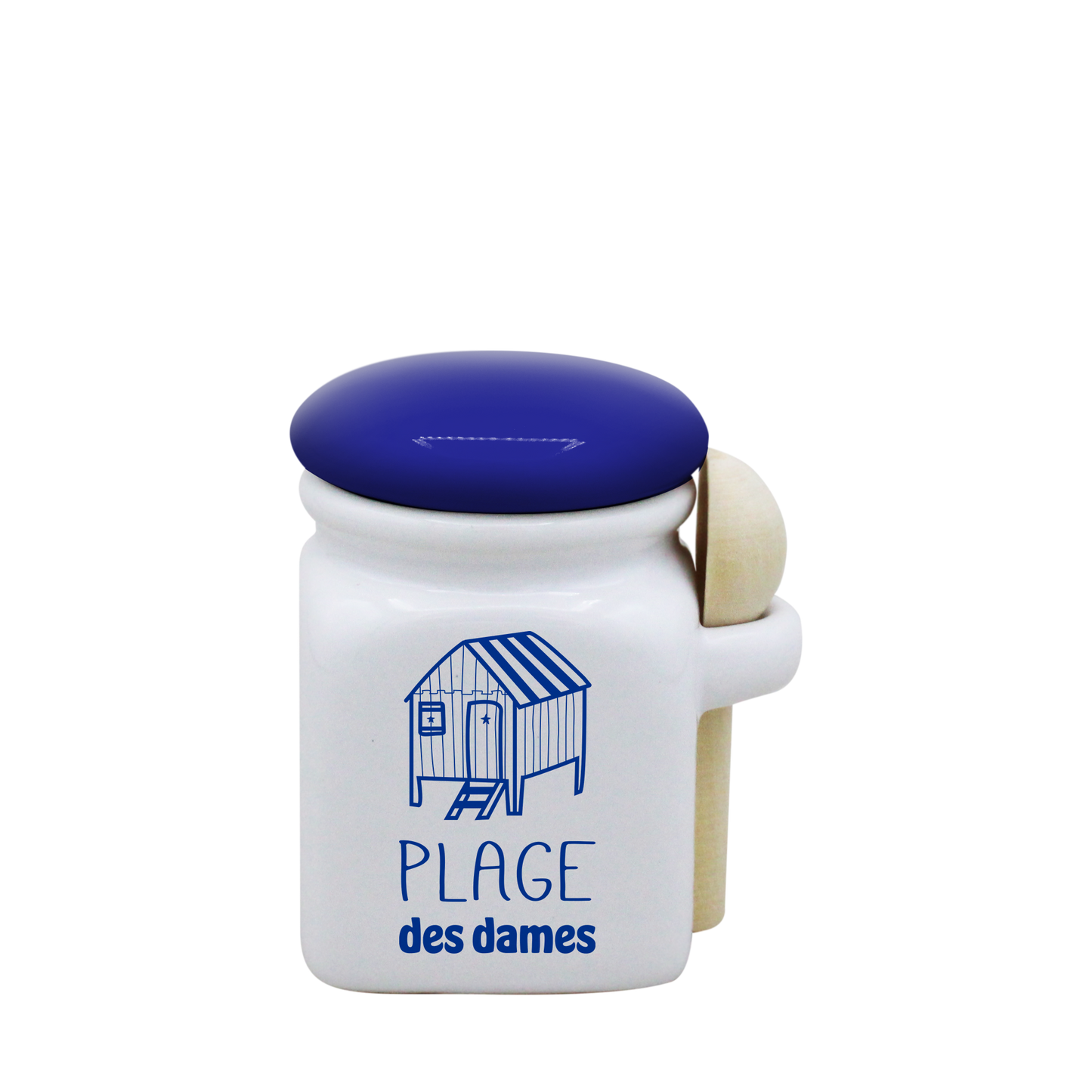 POT BLANC MINI COUV. BLEU+CUIL. BOIS - PCDAMES
