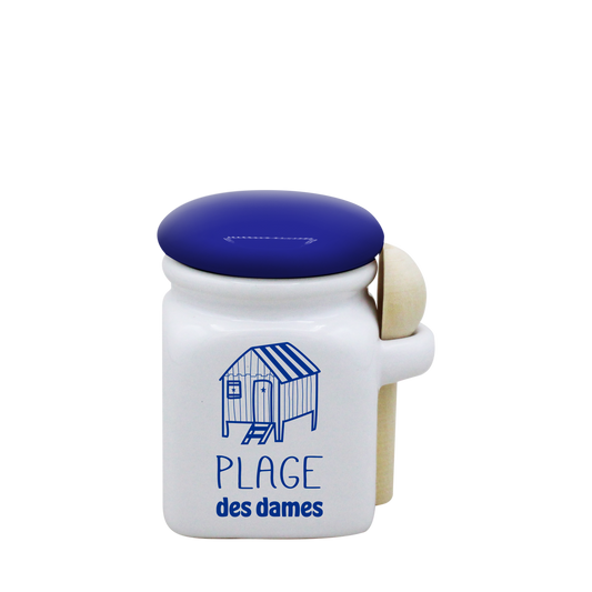 POT BLANC MINI COUV. BLEU+CUIL. BOIS - PCDAMES