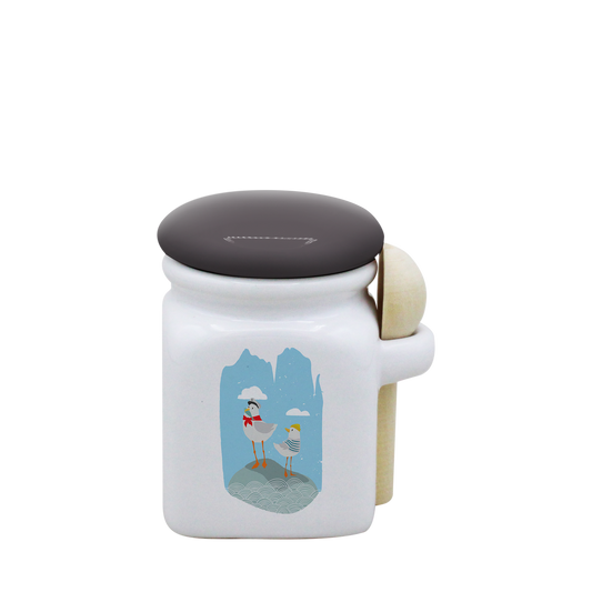 POT BLANC MINI COUV. GRIS+CUIL. BOIS - MARIN MOUETTES