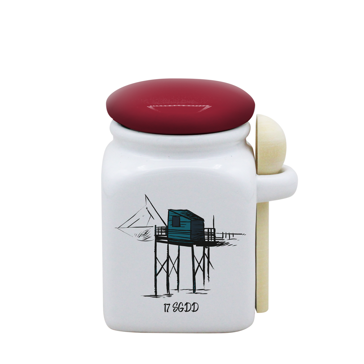 POT BLANC PM COUV. ROUGE+CUIL. BOIS - CARRELET BLEU SPE BO ET BON