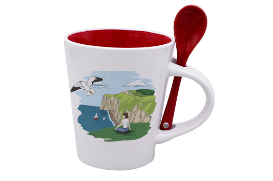 MUG CUILLERE BLANC INT. ROUGE-FALEFIL