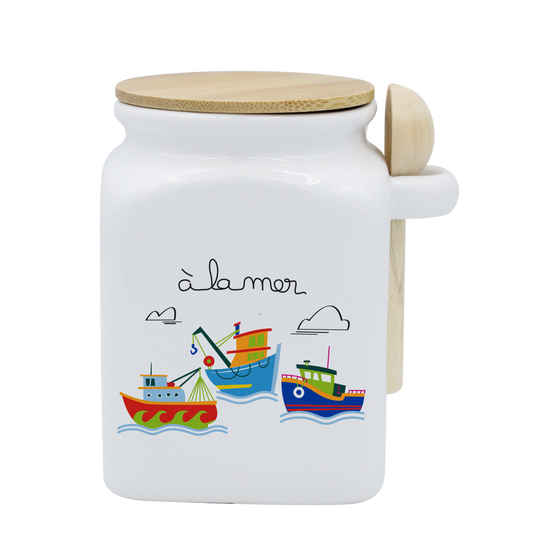POT BLANC MM COUV. BAMBOO+CUIL. BOIS-A LA MER BATEAUX