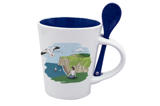 MUG CUILLERE BLANC INT. BLEU-FALEFIL