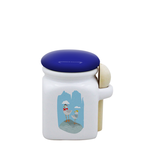 POT BLANC MINI COUV. BLEU+CUIL. BOIS-MARINM