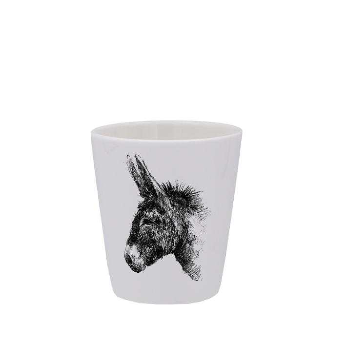 TASSE ESPRESSO BLANCHE S/ANSE - DESSIN MONOCHROME TETE D'ANE