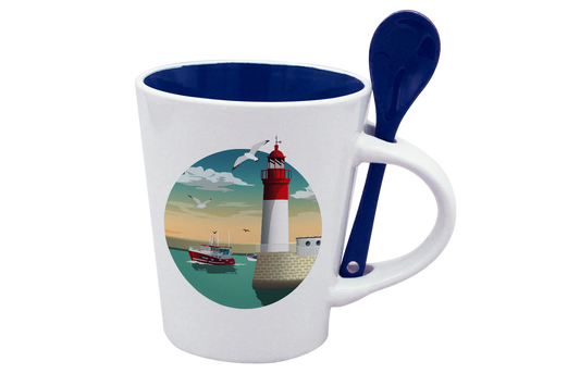 MUG CUILLERE BLANC INT. BLEU-PHARECHA