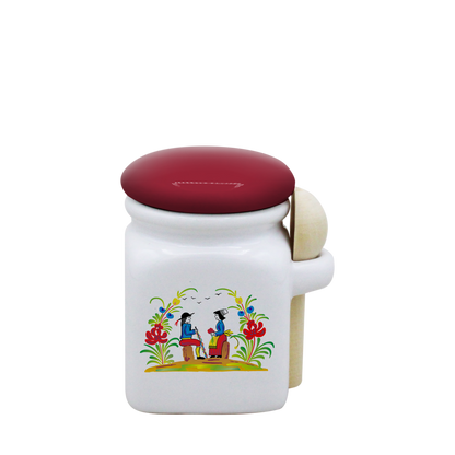 POT BLANC MINI COUV. ROUGE+CUIL. BOIS -RETRO