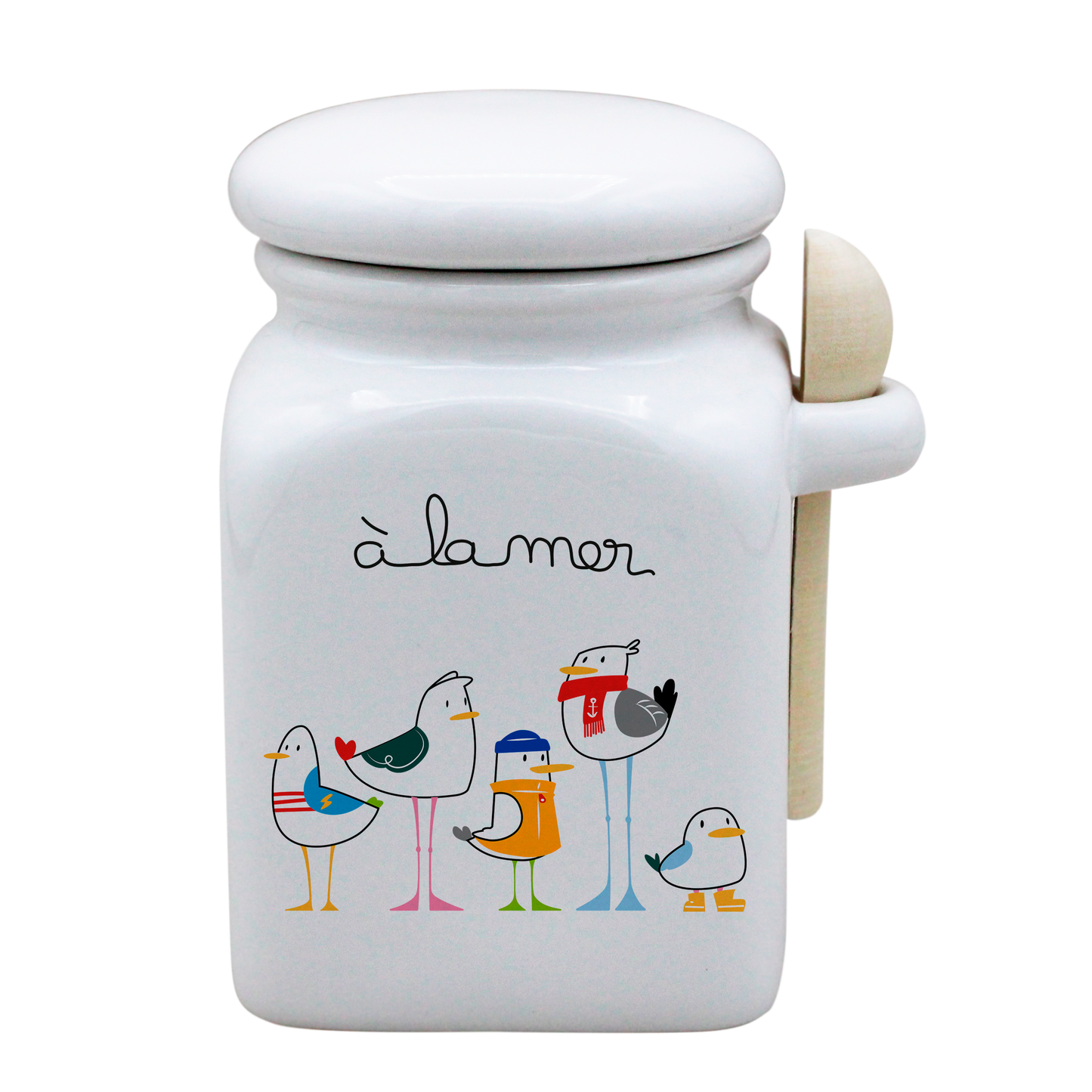 POT BLANC MM COUV. BLANC+CUIL. BOIS-A LA MER MOUETTES