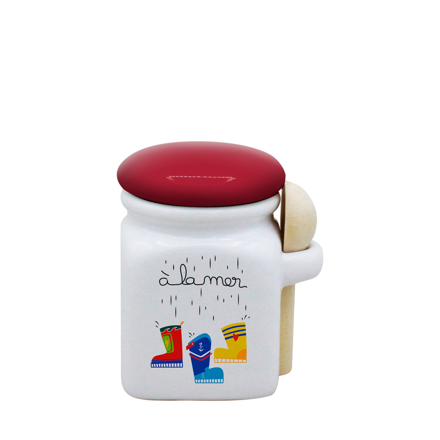 POT BLANC MINI COUV. ROUGE+CUIL. BOIS -A LA MER BOTTES