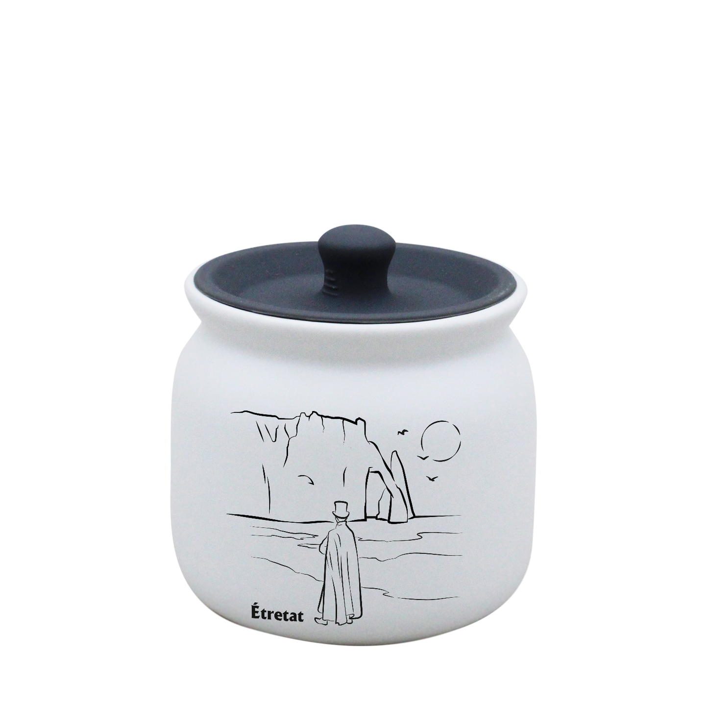 POT BLANC PM COUV. SILICONE GRIS - DECOR ARSENE LUPIN SPE LA ROSE DES VENTS