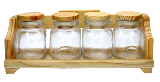 SET 4 POTS COUV. BOIS PM 100ml+ SUPPORT BOIS