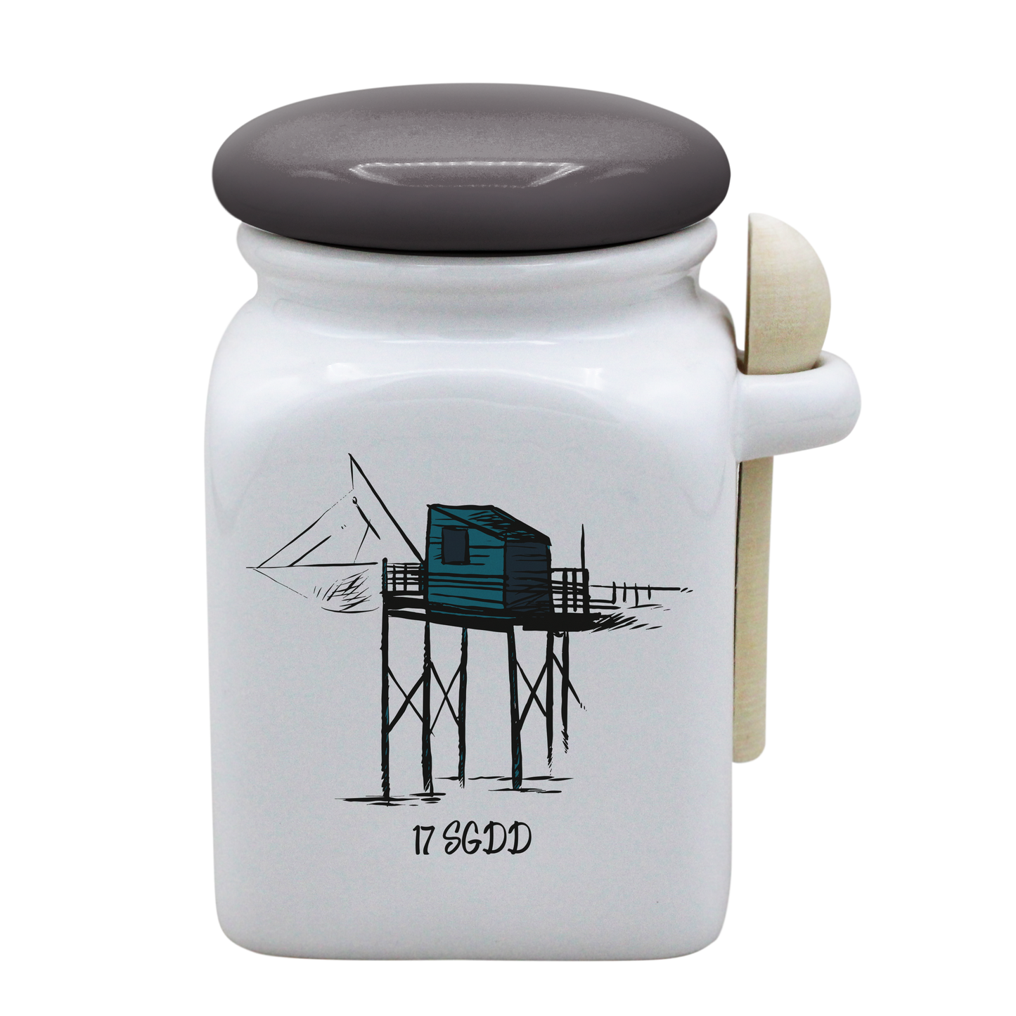 POT BLANC MM COUV. GRIS +CUIL. BOIS-CARBLE17