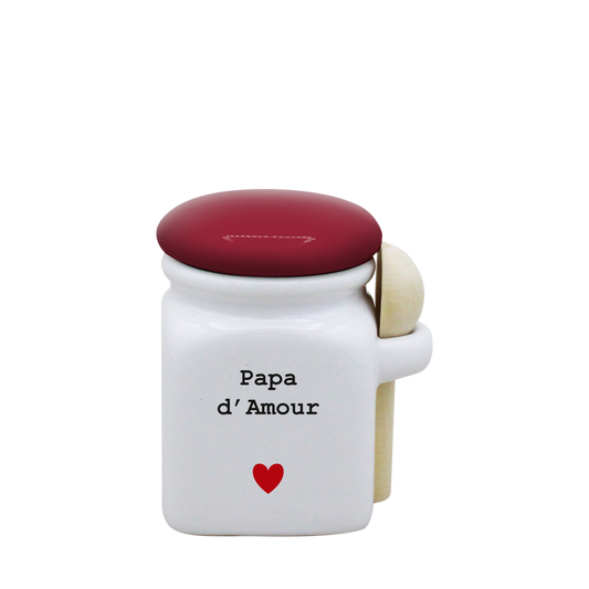 POT BLANC MINI COUV. ROUGE+CUIL. BOIS - CŒUR PAPA D'AMOUR
