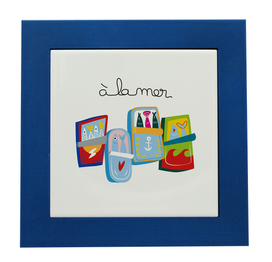 ENTOURAGE BOIS CYAN-CARREAU FAIENCE 15x15 NU-A LA MER SARDINES