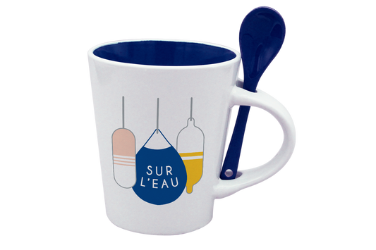 MUG CUILLERE BLANC INT. BLEU-BOUEE SUR L'EAU LA PETITE EMI