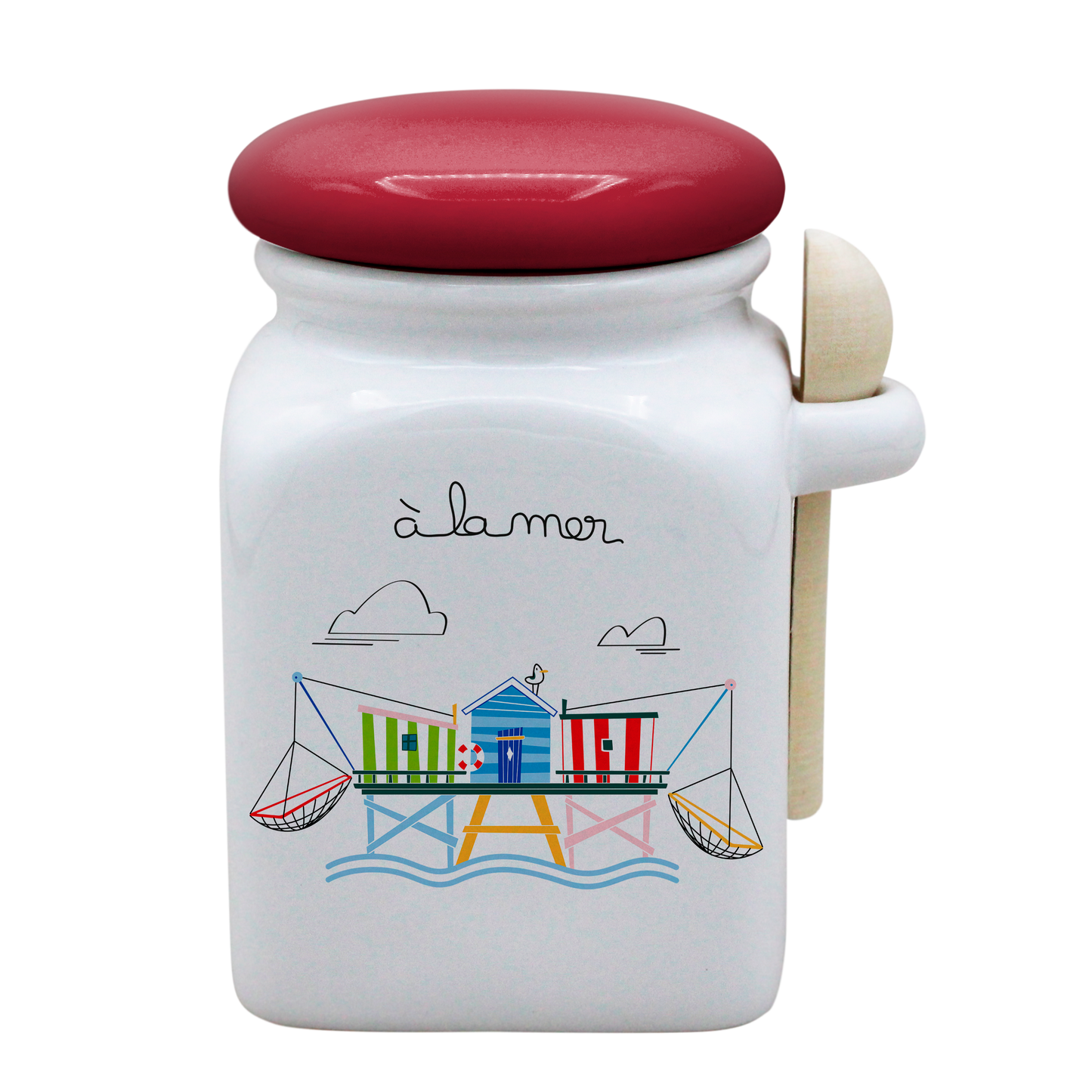 POT BLANC MM COUV. ROUGE+CUIL. BOIS-A LA MER CARRELET