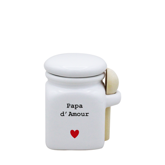 POT BLANC MINI COUV. BLANC+CUIL. BOIS - CŒUR PAPA D'AMOUR