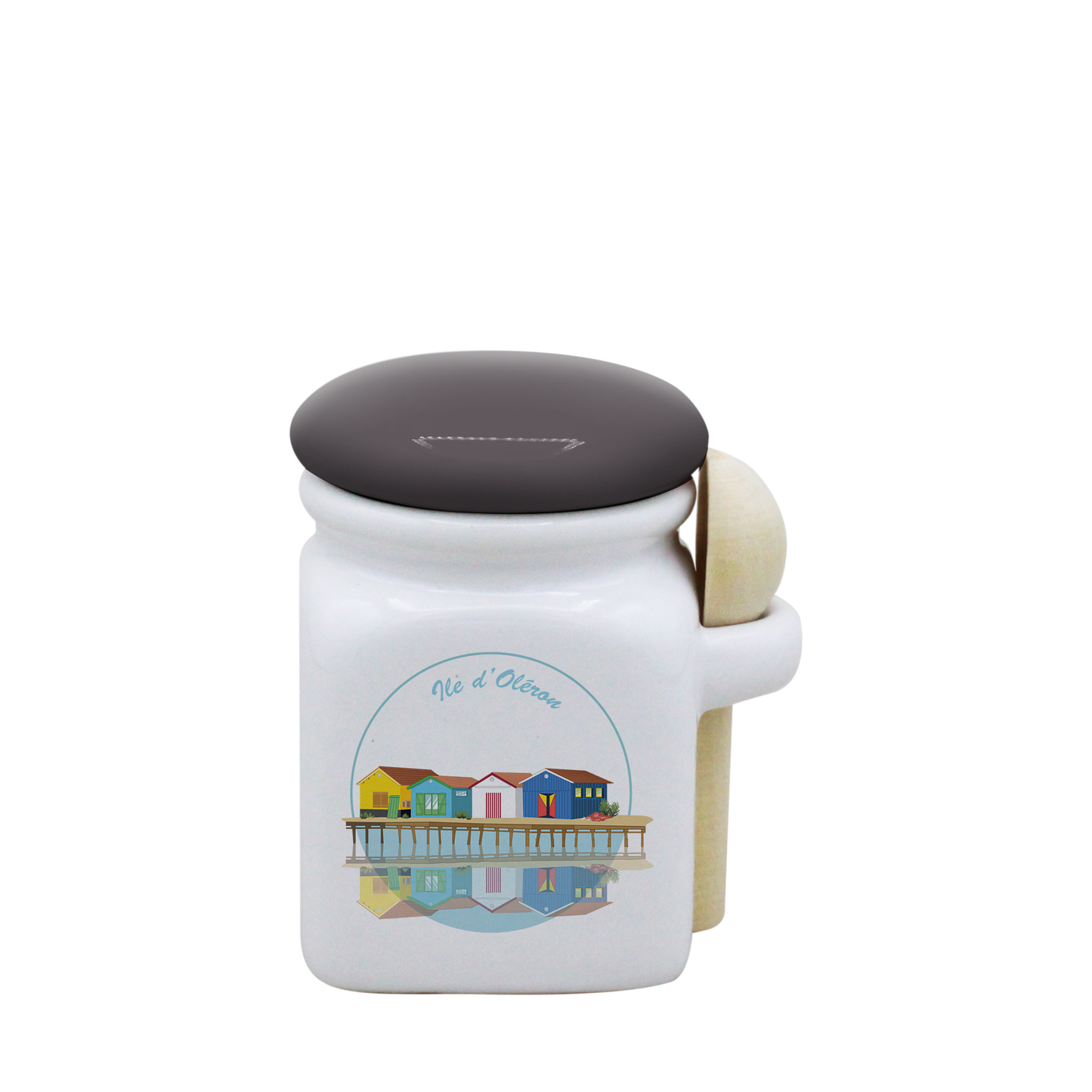 POT BLANC MINI COUV. GRIS+CUIL. BOIS-CABOLERO