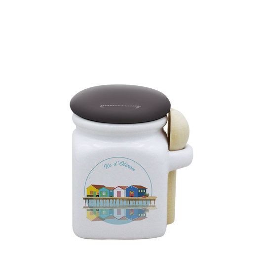 POT BLANC MINI COUV. GRIS+CUIL. BOIS-CABOLERO