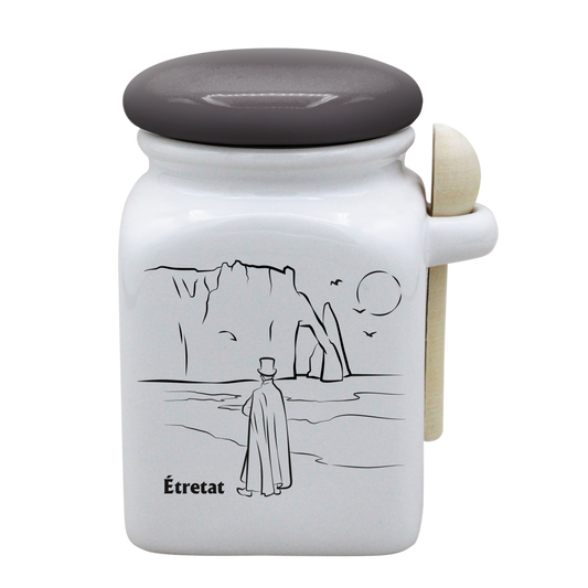 POT BLANC MM COUV. GRIS +CUIL. BOIS - DECOR ARSENE LUPIN SPE LA ROSE DES VENTS