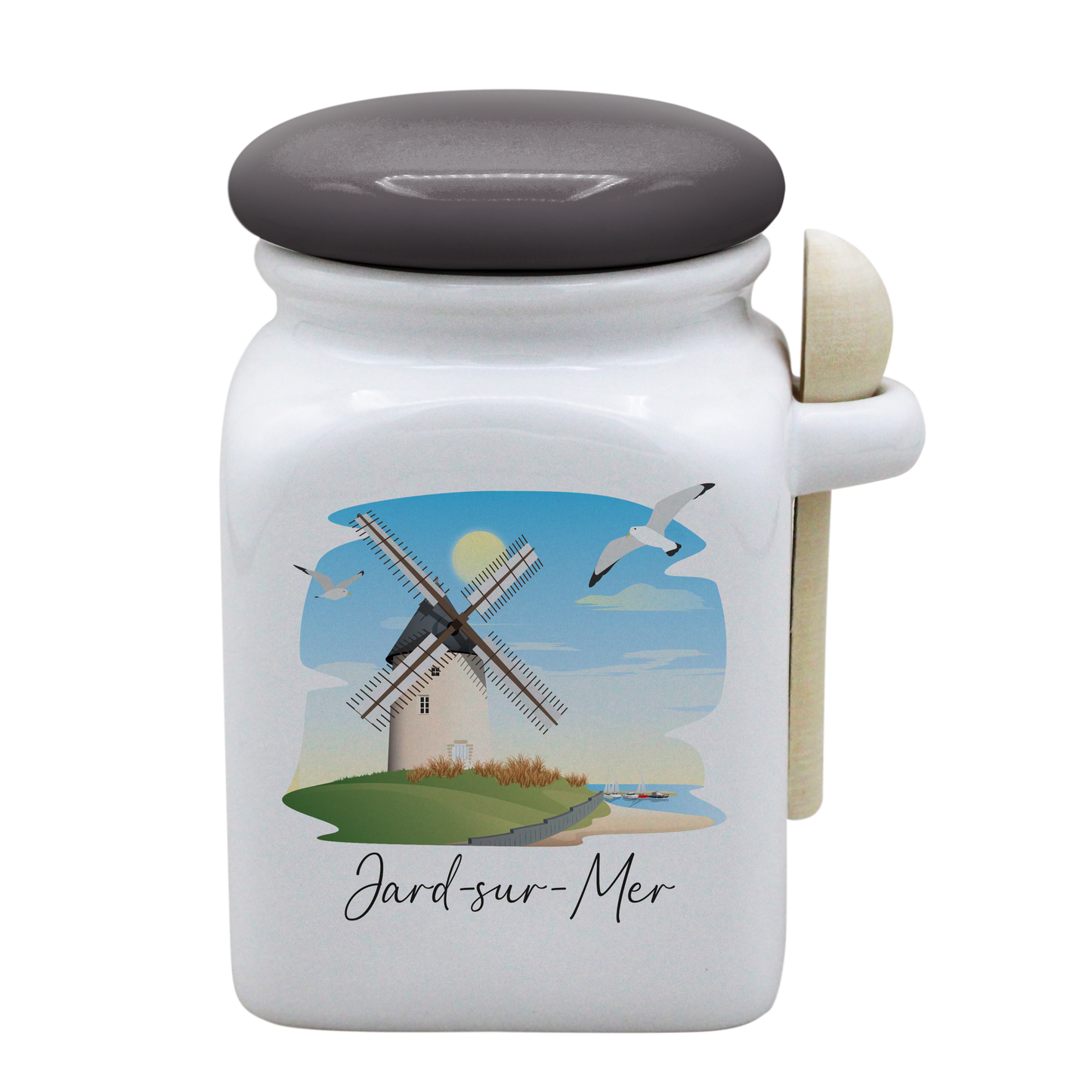 POT BLANC MM COUV. GRIS +CUIL. BOIS-JAMEMFD