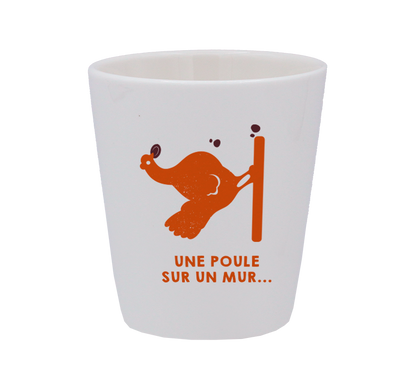 TASSE ESPRESSO BLANCHE S/ANSE-UNE POULE SUR UN MUR