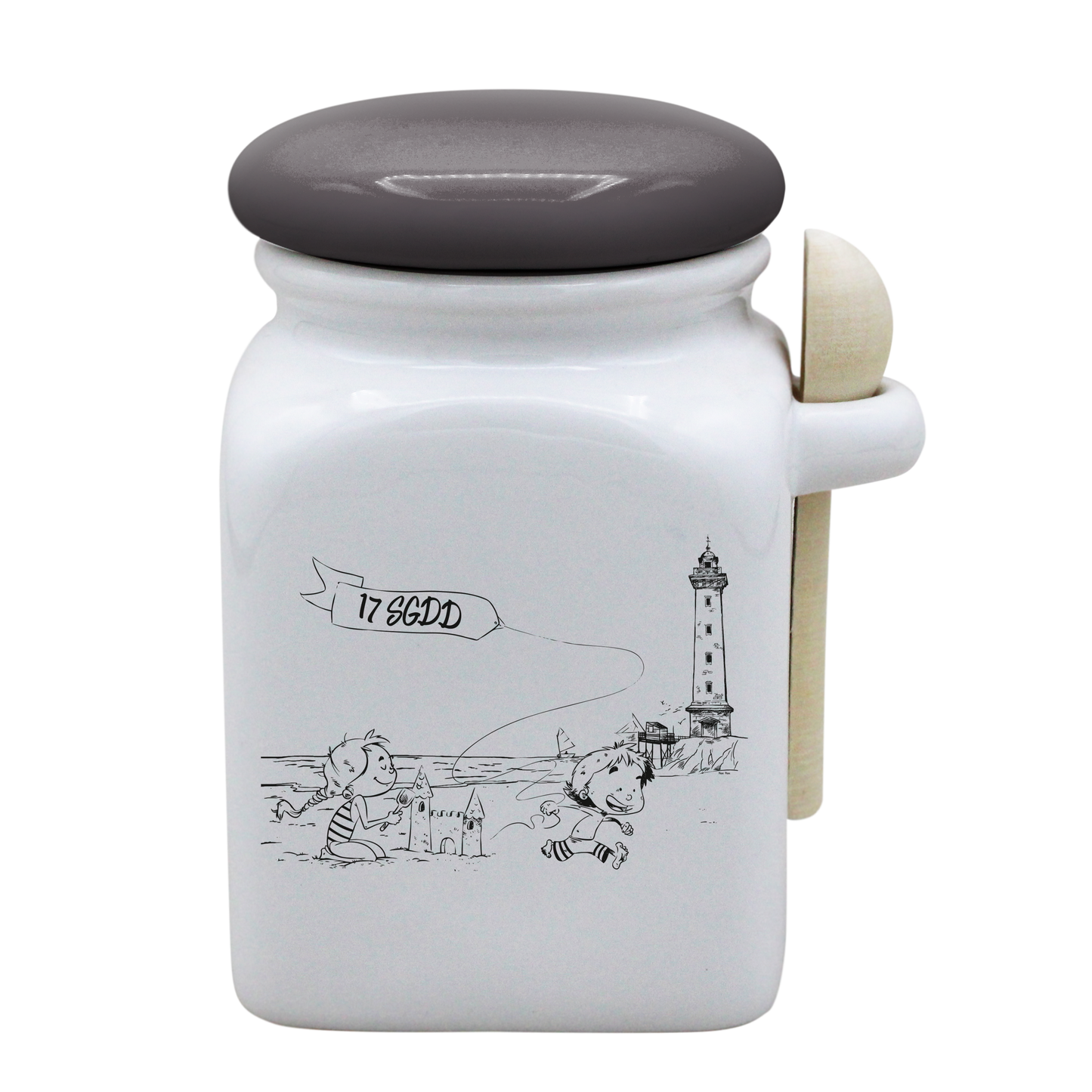 POT BLANC MM COUV. GRIS +CUIL. BOIS - DESSIN HORIZONTAL ST GEORGES DE DIDONNE SPE BO&BON