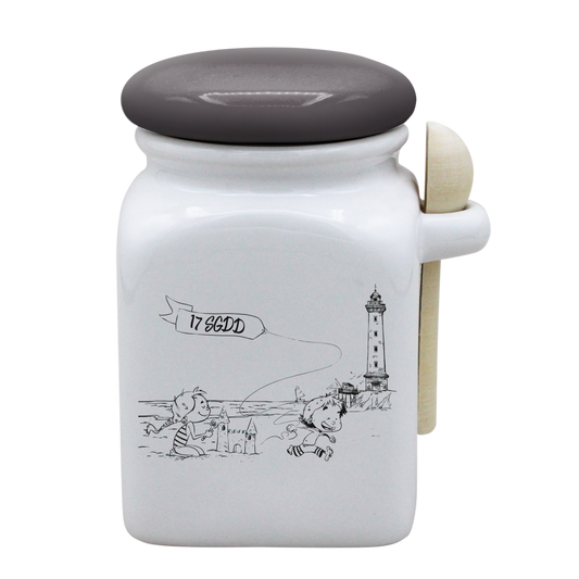 POT BLANC MM COUV. GRIS +CUIL. BOIS - DESSIN HORIZONTAL ST GEORGES DE DIDONNE SPE BO&BON