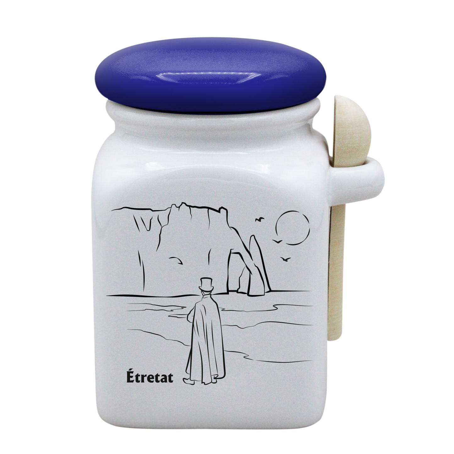 POT BLANC MM COUV. BLEU +CUIL. BOIS - DECOR ARSENE LUPIN SPE LA ROSE DES VENTS