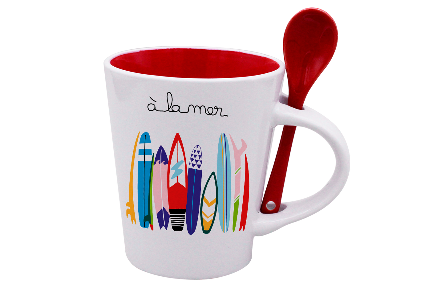 MUG CUILLERE BLANC INT. ROUGE - A LA MER SURF