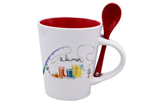 MUG CUILLERE BLANC INT. ROUGE-BOTTE A LA MER