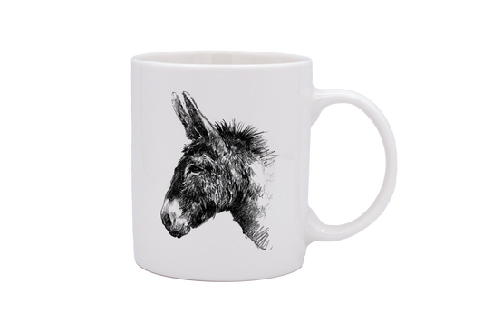 MUG DROIT BLANC - DESSIN MONOCHROME TETE D'ANE